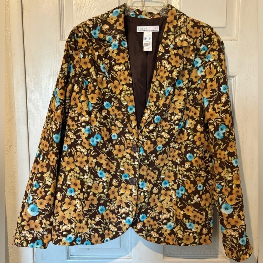 Liz Claiborne “First Issue “ NWOT Lightweight Corduroy Tan/Brown Floral Blazer